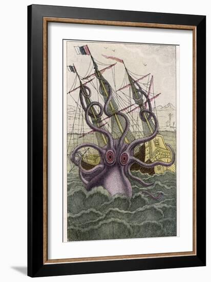 Kraken Attacks a Sailing Vessel-Denys De Montfort-Framed Premium Photographic Print