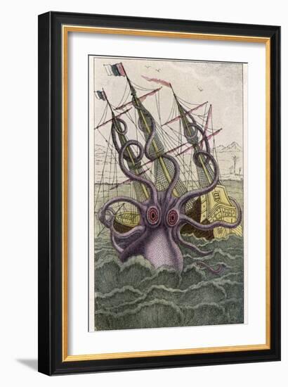 Kraken Attacks a Sailing Vessel-Denys De Montfort-Framed Premium Photographic Print