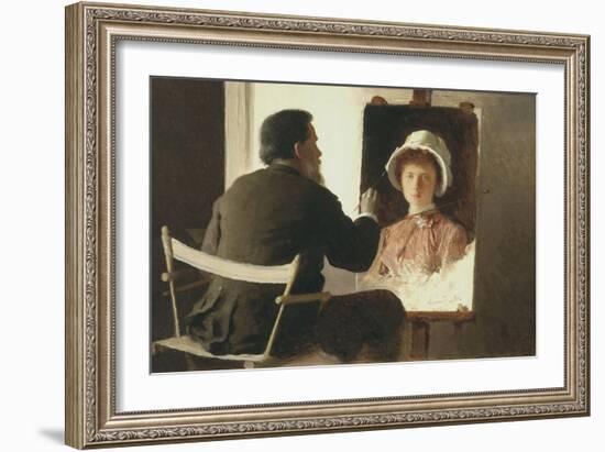 Kramskoy Painting a Portrait of His Daughter, 1884-Ivan Nikolayevich Kramskoi-Framed Giclee Print