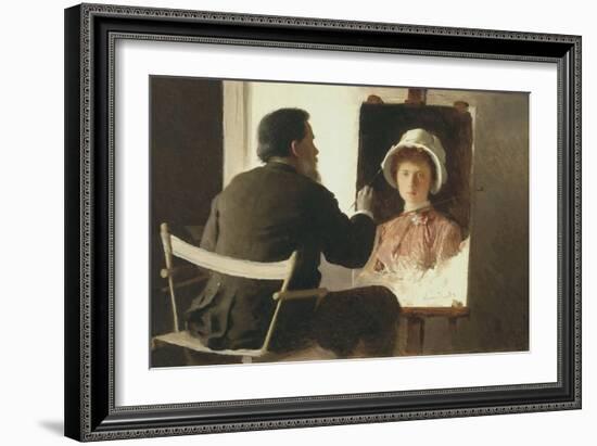 Kramskoy Painting a Portrait of His Daughter, 1884-Ivan Nikolayevich Kramskoi-Framed Giclee Print