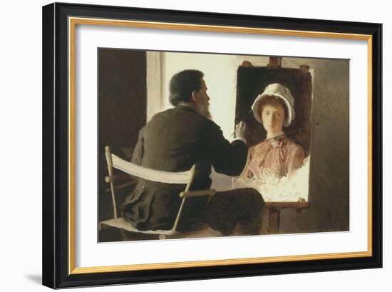 Kramskoy Painting a Portrait of His Daughter, 1884-Ivan Nikolayevich Kramskoi-Framed Giclee Print