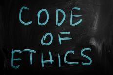 "Code of Ethics" Handwritten with White Chalk on a Blackboard-Krasimira Nevenova-Framed Art Print