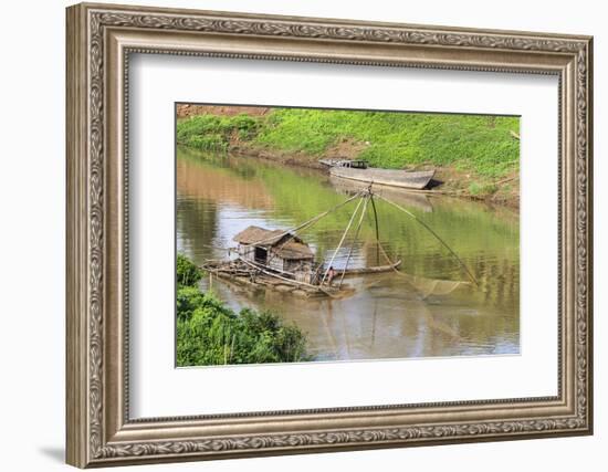 Kratie, Cambodia. Floating Vietnamese houseboat on the Mekong River in Kratie, Cambodia.-Yvette Cardozo-Framed Photographic Print