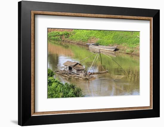 Kratie, Cambodia. Floating Vietnamese houseboat on the Mekong River in Kratie, Cambodia.-Yvette Cardozo-Framed Photographic Print