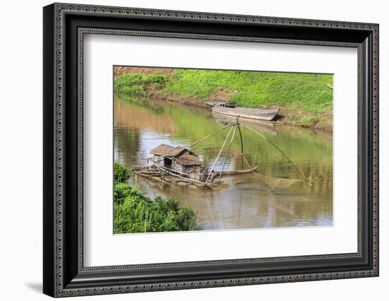 Kratie, Cambodia. Floating Vietnamese houseboat on the Mekong River in Kratie, Cambodia.-Yvette Cardozo-Framed Photographic Print