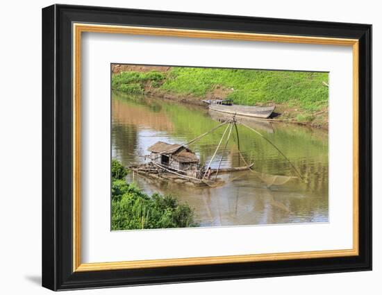 Kratie, Cambodia. Floating Vietnamese houseboat on the Mekong River in Kratie, Cambodia.-Yvette Cardozo-Framed Photographic Print