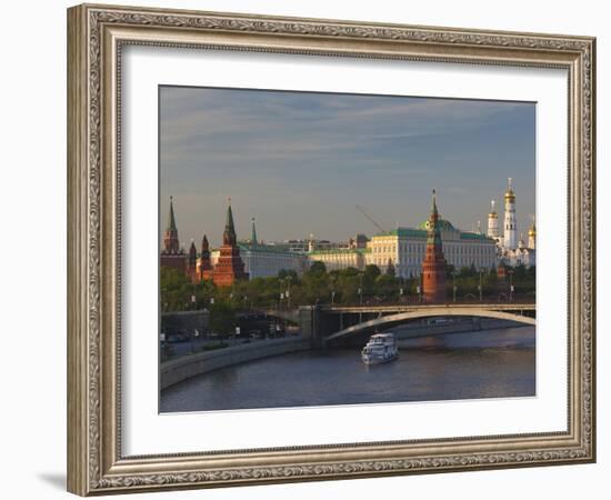 Kremlin View with Bolshoy Kameny Bridge, Kremlin, Moscow, Moscow Oblast, Russia-Walter Bibikow-Framed Photographic Print