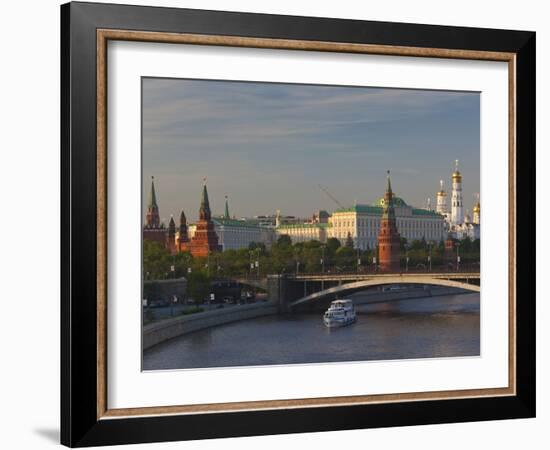 Kremlin View with Bolshoy Kameny Bridge, Kremlin, Moscow, Moscow Oblast, Russia-Walter Bibikow-Framed Photographic Print