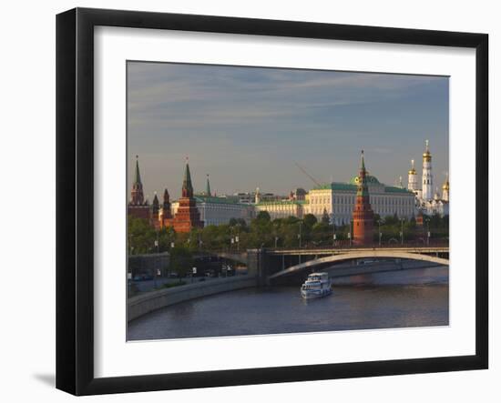 Kremlin View with Bolshoy Kameny Bridge, Kremlin, Moscow, Moscow Oblast, Russia-Walter Bibikow-Framed Photographic Print