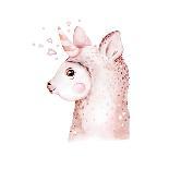 Cute Watercolor Llama, Alpaca Illustration Isolated on White. Llama Print Ethnic Blanket, Flowers W-Kris_art-Mounted Photographic Print