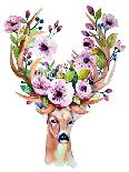 Deer Skull with Flowers - Watercolor-Kris_art-Art Print