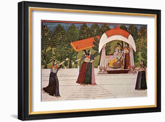 Krishna and Radha in a Pavilion-null-Framed Art Print