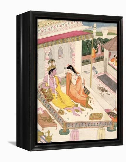 Krishna and Radha on a Bed in a Mogul Palace, Punjab, c.1860-null-Framed Premier Image Canvas