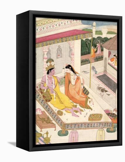 Krishna and Radha on a Bed in a Mogul Palace, Punjab, c.1860-null-Framed Premier Image Canvas