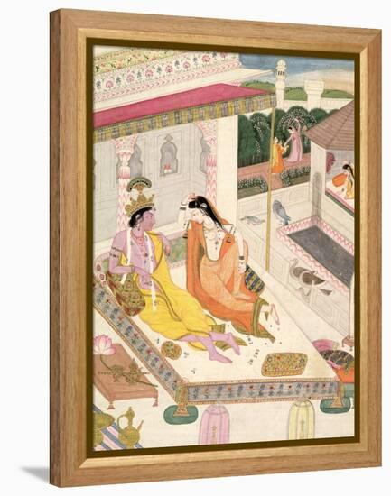 Krishna and Radha on a Bed in a Mogul Palace, Punjab, c.1860-null-Framed Premier Image Canvas