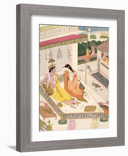 Krishna and Radha on a Bed in a Mogul Palace, Punjab, c.1860-null-Framed Giclee Print