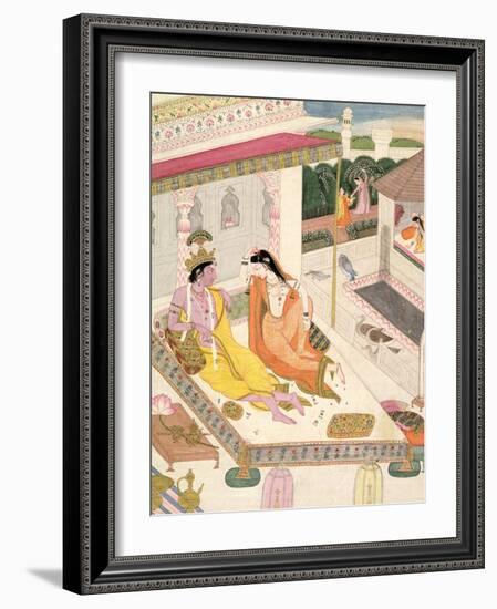 Krishna and Radha on a Bed in a Mogul Palace, Punjab, c.1860-null-Framed Giclee Print