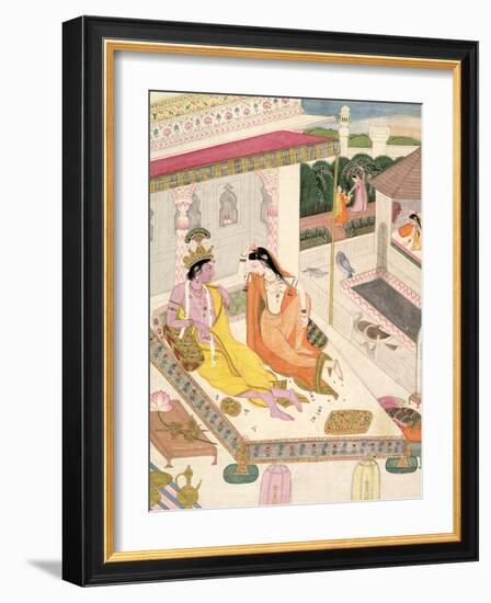 Krishna and Radha on a Bed in a Mogul Palace, Punjab, c.1860-null-Framed Giclee Print