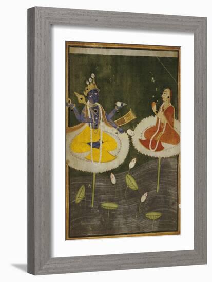 Krishna and Tadha Enthroned, Mankot or Bilaspur, circa 1700-null-Framed Giclee Print