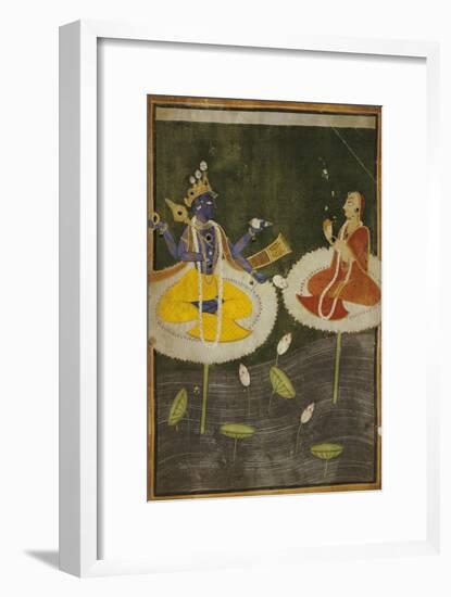 Krishna and Tadha Enthroned, Mankot or Bilaspur, circa 1700-null-Framed Giclee Print