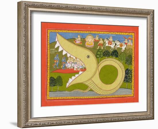 Krishna and the Cowherds Enter Agasura's Mouth, C.1800-null-Framed Giclee Print