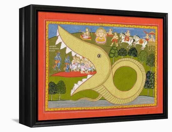 Krishna and the Cowherds Enter Agasura's Mouth, C.1800-null-Framed Premier Image Canvas