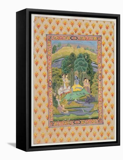 Krishna and the Gopis (Gouache on Paper)-Indian-Framed Premier Image Canvas