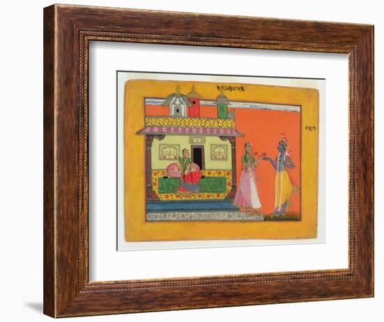 Krishna Arriving at Radha's House, Illustration from a Manuscript of "Rasamanjari" of Bhanudatta-null-Framed Giclee Print