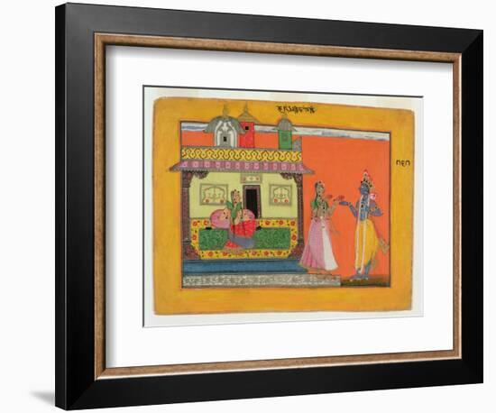 Krishna Arriving at Radha's House, Illustration from a Manuscript of "Rasamanjari" of Bhanudatta-null-Framed Giclee Print