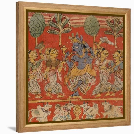 Krishna Dancing with Gopis in Vrindavan-null-Framed Stretched Canvas
