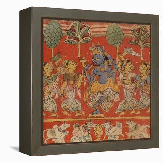 Krishna Dancing with Gopis in Vrindavan-null-Framed Stretched Canvas