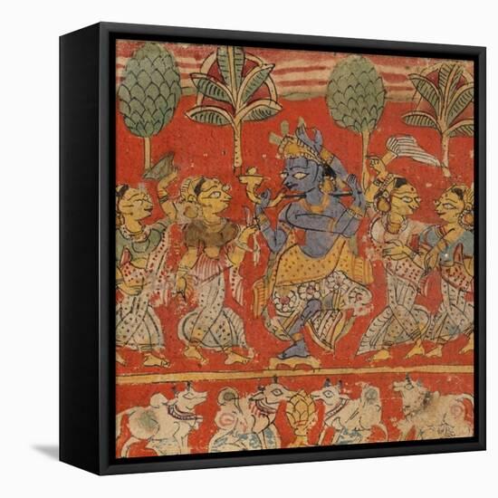 Krishna Dancing with Gopis in Vrindavan-null-Framed Stretched Canvas