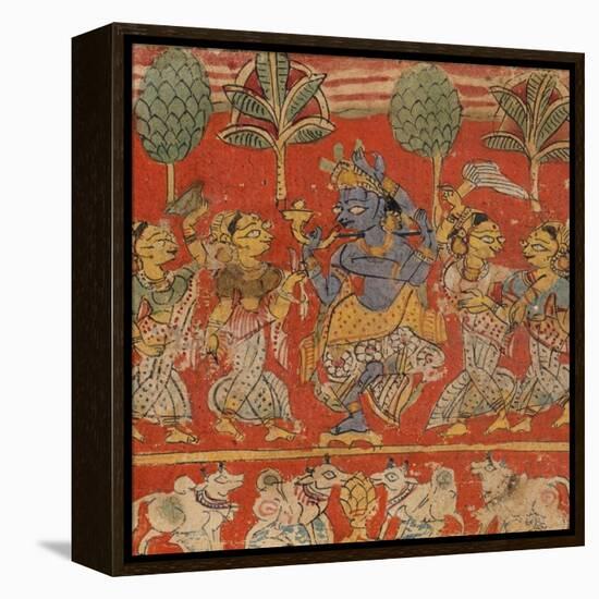 Krishna Dancing with Gopis in Vrindavan-null-Framed Stretched Canvas