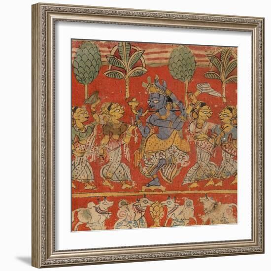 Krishna Dancing with Gopis in Vrindavan-null-Framed Art Print