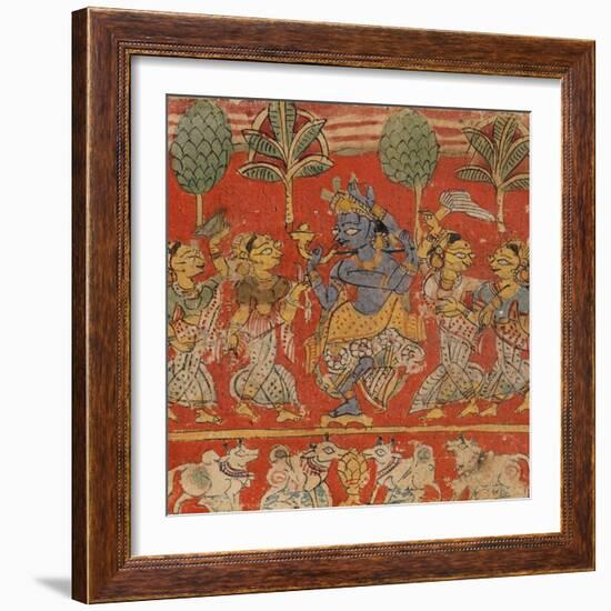 Krishna Dancing with Gopis in Vrindavan-null-Framed Art Print