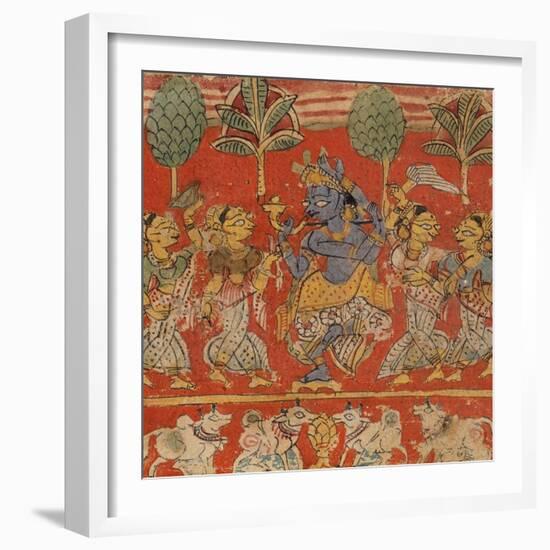 Krishna Dancing with Gopis in Vrindavan-null-Framed Art Print