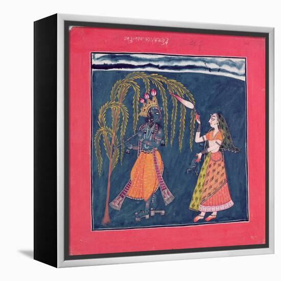 Krishna Playing a Flute, from the Vahula Raga, Basohli, c.1710-null-Framed Premier Image Canvas