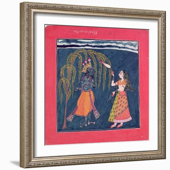 Krishna Playing a Flute, from the Vahula Raga, Basohli, c.1710-null-Framed Giclee Print