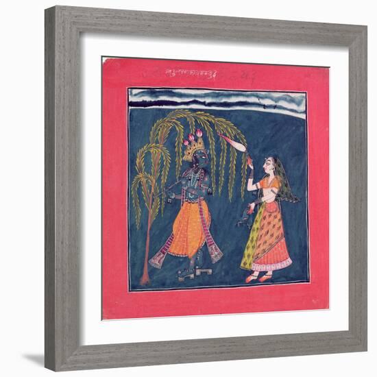 Krishna Playing a Flute, from the Vahula Raga, Basohli, c.1710-null-Framed Giclee Print