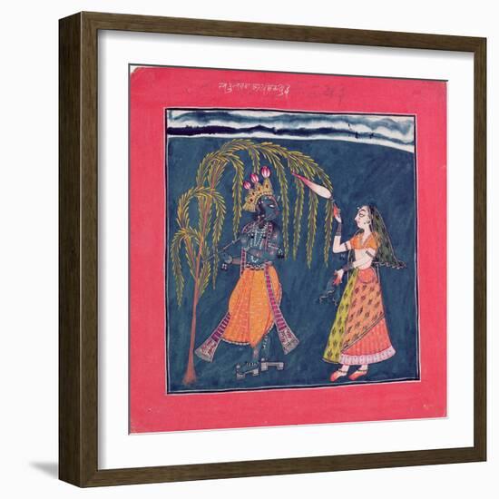 Krishna Playing a Flute, from the Vahula Raga, Basohli, c.1710-null-Framed Giclee Print