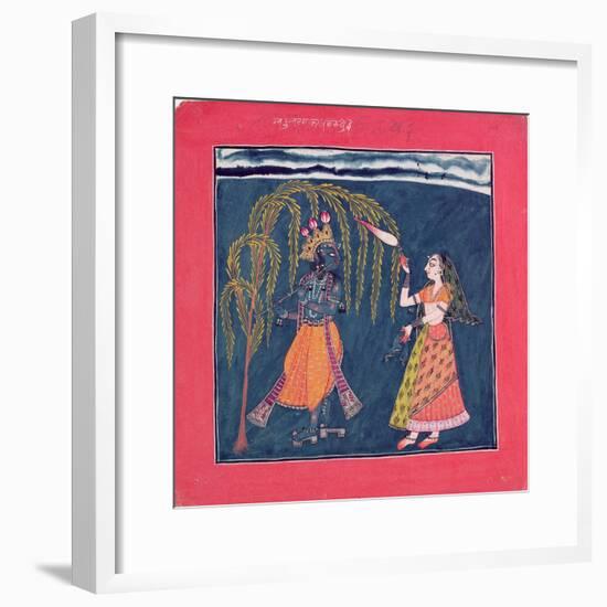 Krishna Playing a Flute, from the Vahula Raga, Basohli, c.1710-null-Framed Giclee Print