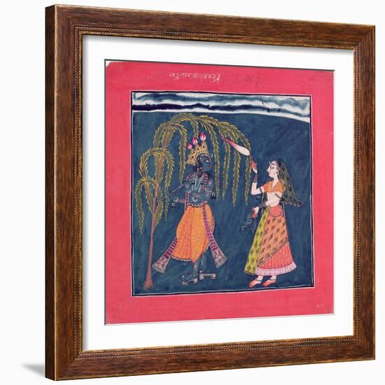 Krishna Playing a Flute, from the Vahula Raga, Basohli, c.1710-null-Framed Giclee Print