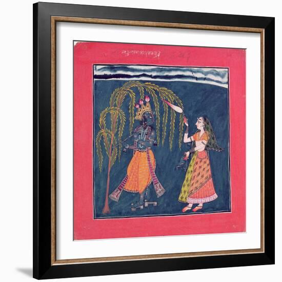 Krishna Playing a Flute, from the Vahula Raga, Basohli, c.1710-null-Framed Giclee Print