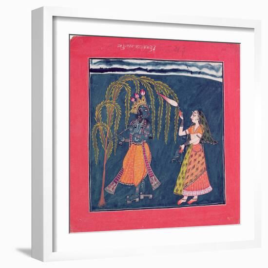 Krishna Playing a Flute, from the Vahula Raga, Basohli, c.1710-null-Framed Giclee Print