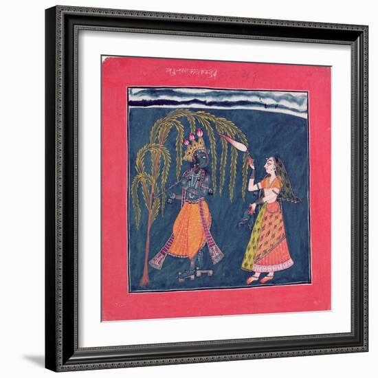 Krishna Playing a Flute, from the Vahula Raga, Basohli, c.1710-null-Framed Giclee Print