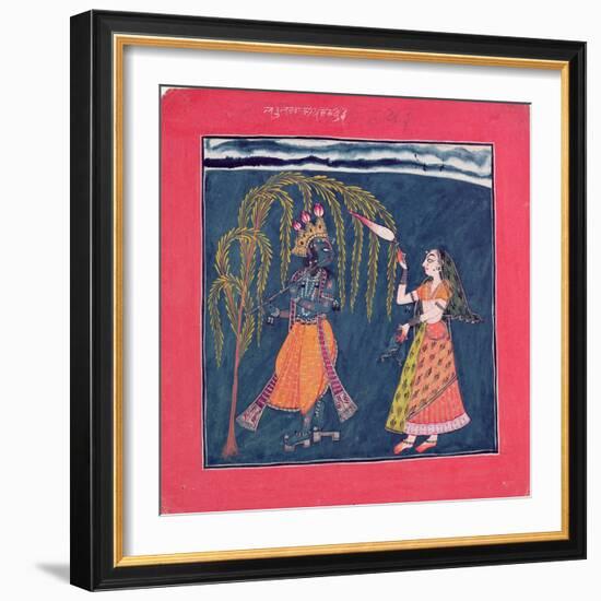 Krishna Playing a Flute, from the Vahula Raga, Basohli, c.1710-null-Framed Giclee Print