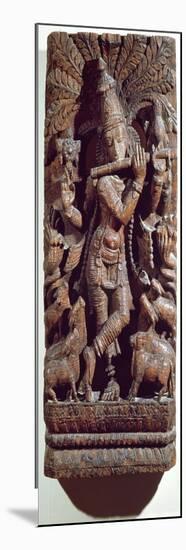 Krishna Playing a Flute (Wood)-Indian-Mounted Giclee Print