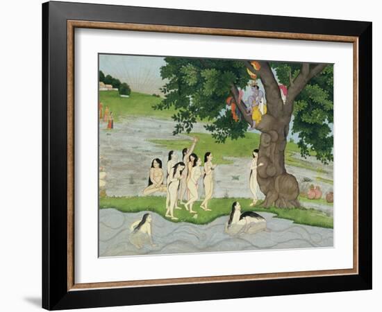 Krishna Steals the Clothes of Gopies, from the Bhagavata Purana, Kangra, Himachal Pradesh, 1780-null-Framed Giclee Print