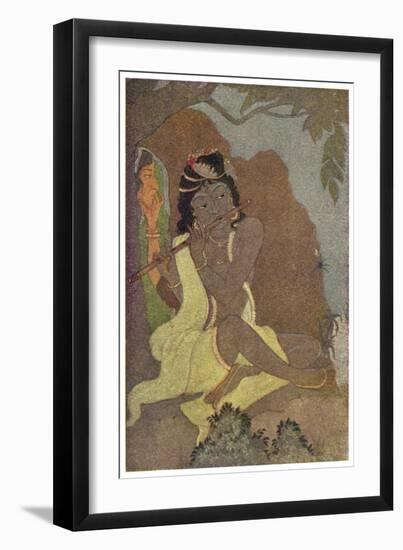 Krishna, The 8th Avatar of Vishnu with Radha, One of the Gopis-Khitindra Nath Mazumdar-Framed Art Print