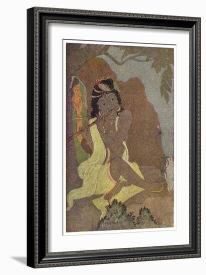 Krishna, The 8th Avatar of Vishnu with Radha, One of the Gopis-Khitindra Nath Mazumdar-Framed Art Print